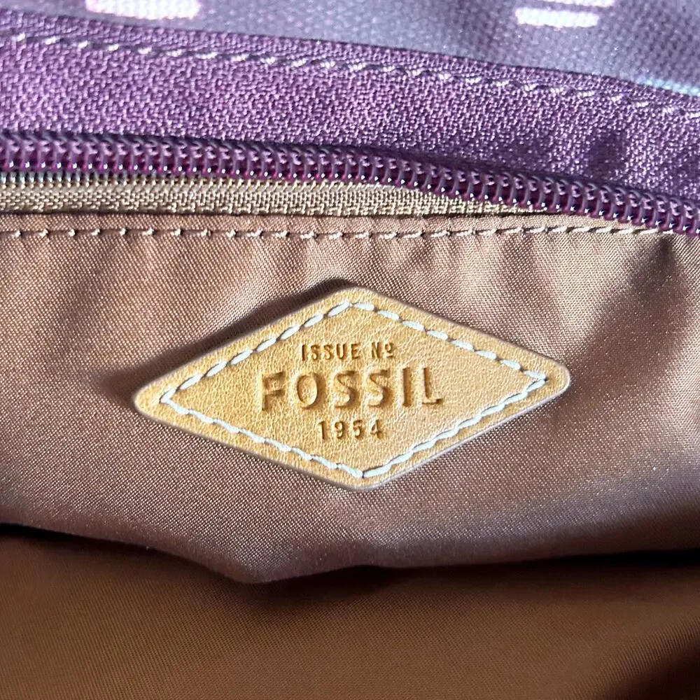 Fossil Eliza Purple Duffel Luggage Bag Maroon w/ Leather Straps & Accents EUC